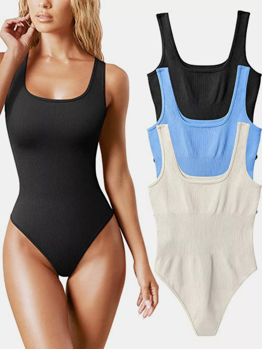 Full Size Ribbed Knit Sleeveless Scoop Neck Bodysuit Plus Size